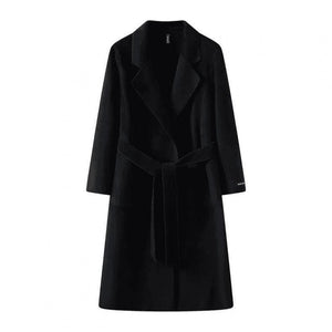 Black coat with a belt on a white background