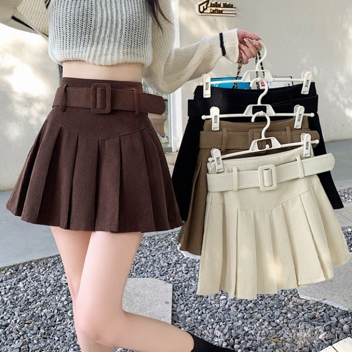Corduroy Pleated A-Line Skirt - True Garment