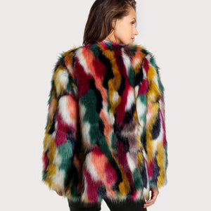 Elegant Colorful Faux Fur Coat - True Garment