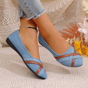 Ins Cross-Strapped Denim Loafers - True Garment