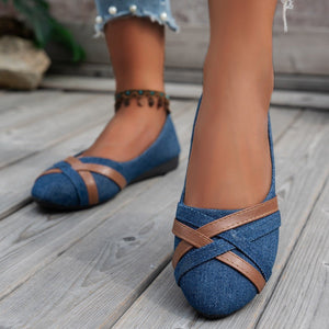 Ins Cross-Strapped Denim Loafers - True Garment