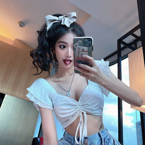 Lotus Leaf Sleeve Crop Top - True Garment