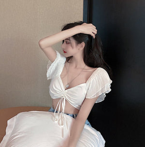 Lotus Leaf Sleeve Crop Top - True Garment