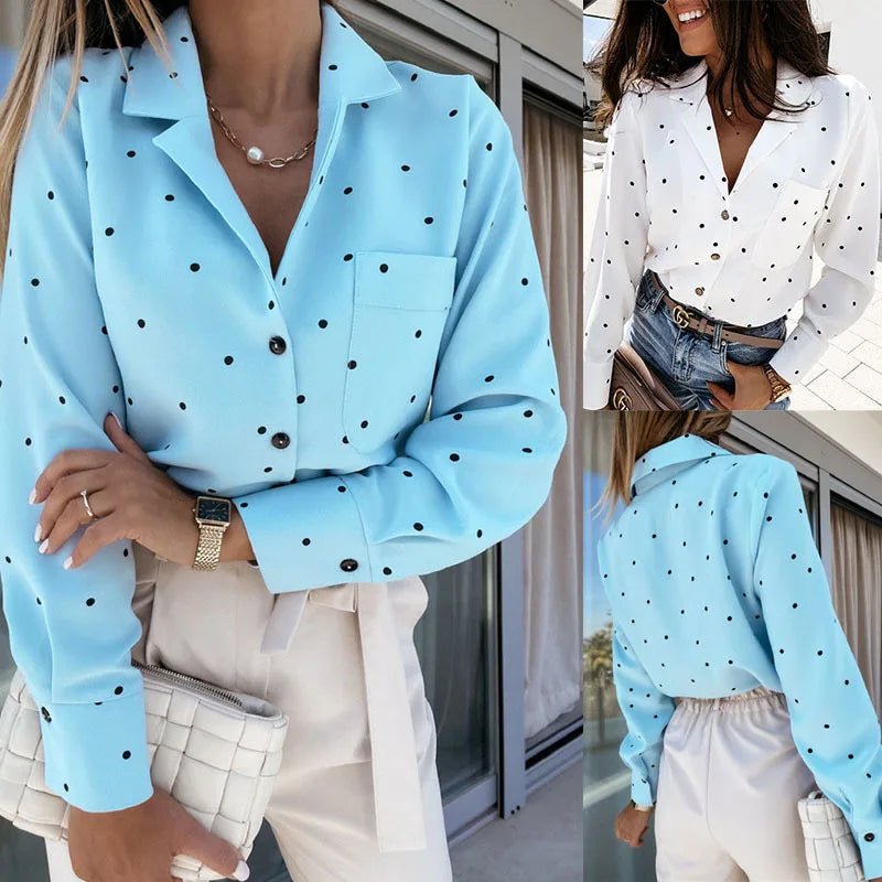 Polka Dot Button-Up Shirt: A Versatile, Stylish Wardrobe Staple for Every Occasion in Blue and White - True Garment