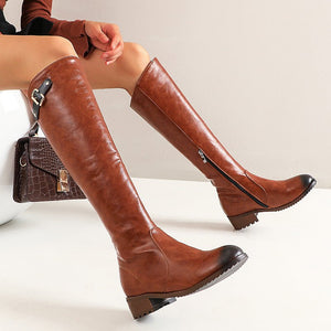 Retro Casual Women's Chunky Heel Knight Boots - True Garment