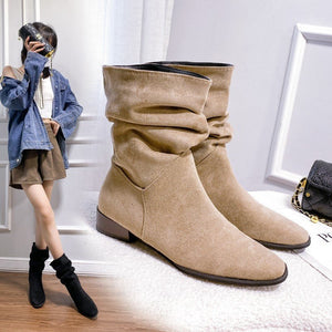 Retro Pointed Toe Mid Boots - True Garment