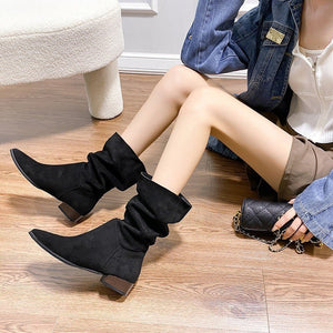 Retro Pointed Toe Mid Boots - True Garment
