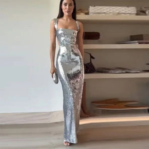 Silver Sequin Halter Dress - True Garment