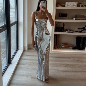 Silver Sequin Halter Dress - True Garment