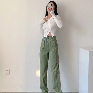 Trendy Green Straight Jeans - True Garment