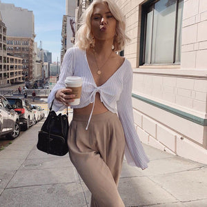 V-Neck Drawstring Knit Sweater - True Garment