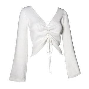V-Neck Drawstring Knit Sweater - True Garment