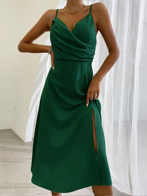 V-Neck Printed Slit Dress - True Garment
