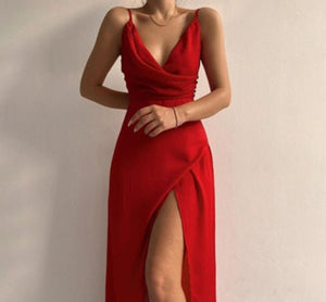 V-Neck Printed Slit Dress - True Garment