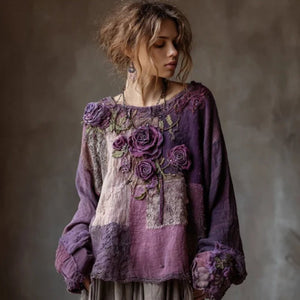 Vintage Purple Roses Lace Blouse - True Garment