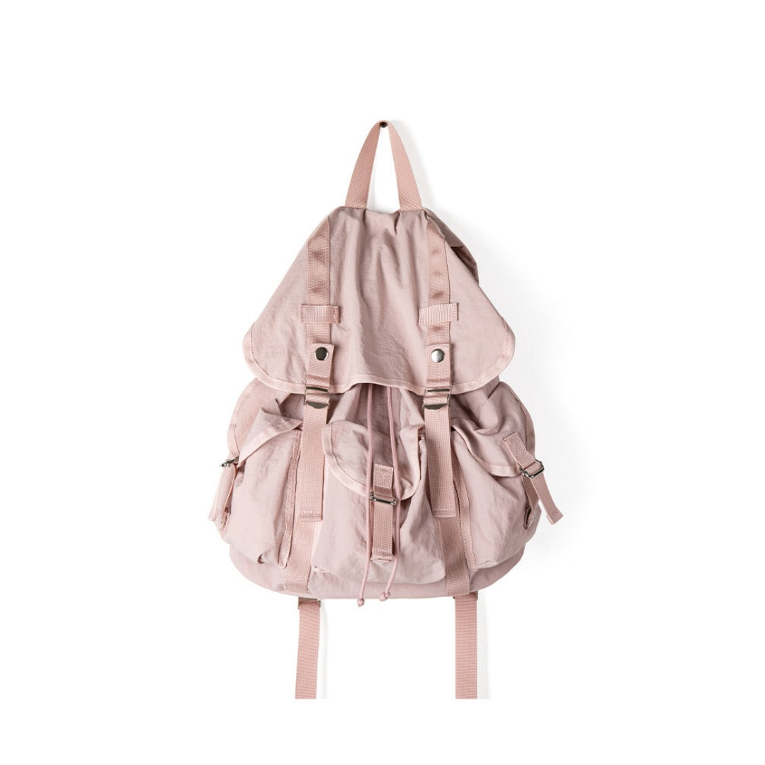 large capacity canvas pink backpack purse on a white background