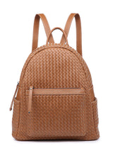woven vegan leather backpack purse on a white background