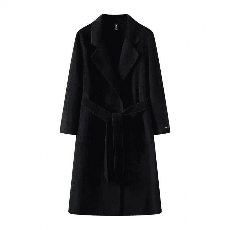 Black coat with a belt on a white background