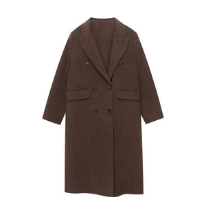 old money style wool coat with black buttons on a white background
