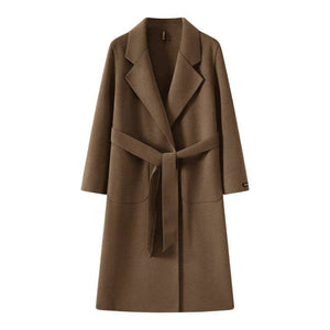 women's loose fit mid-length coat on a white background