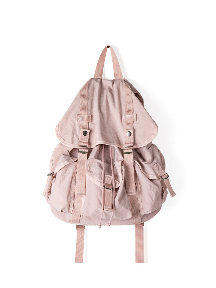 large capacity canvas pink backpack purse on a white background