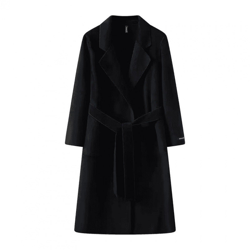 women's loose fit mid-length coat on a white background