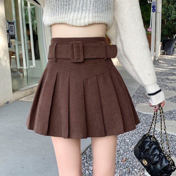 Corduroy Pleated A-Line Skirt - True Garment