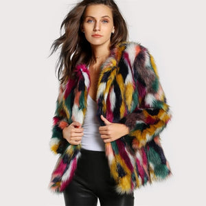 Elegant Colorful Faux Fur Coat - True Garment