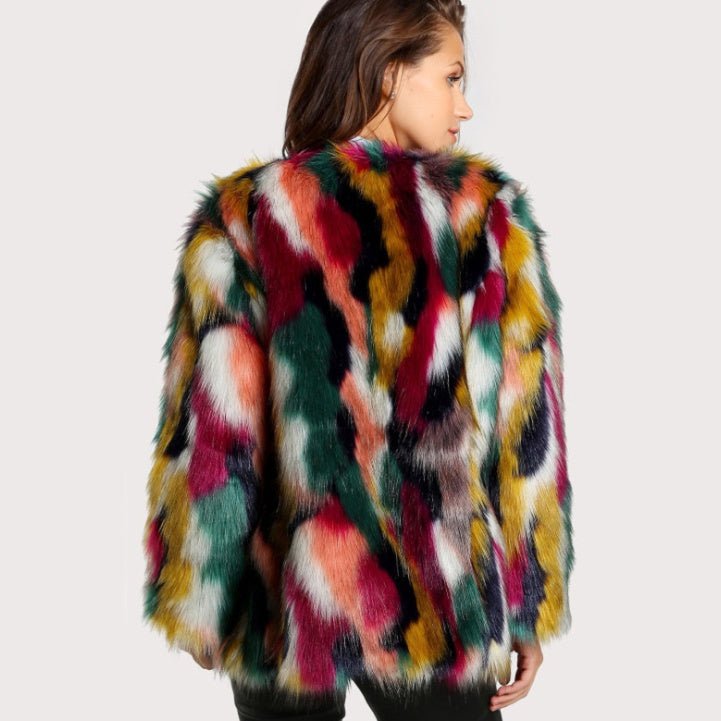 Elegant Colorful Faux Fur Coat - True Garment