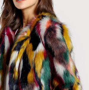 Elegant Colorful Faux Fur Coat - True Garment