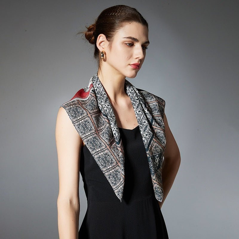 Elegant Printed Silk Square Scarf - True Garment