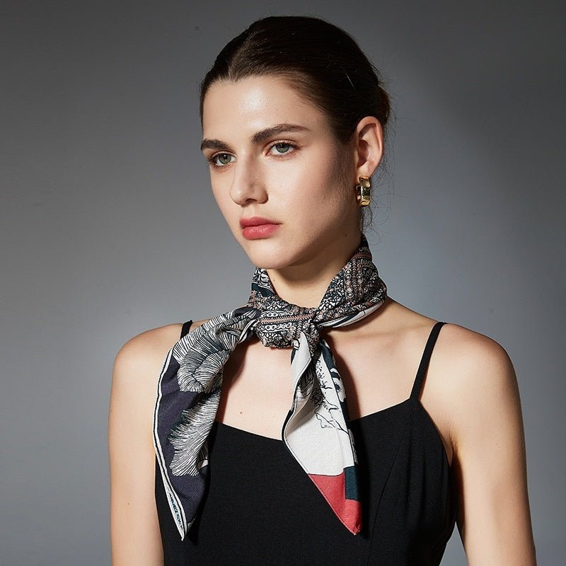 Elegant Printed Silk Square Scarf - True Garment