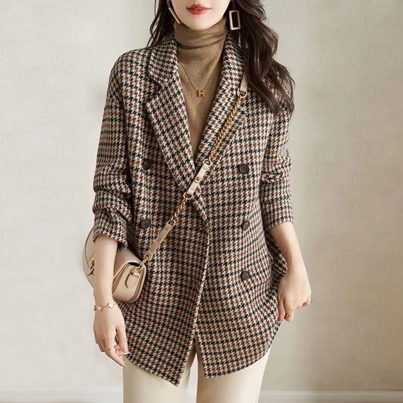 Houndstooth Woolen Overcoat - True Garment