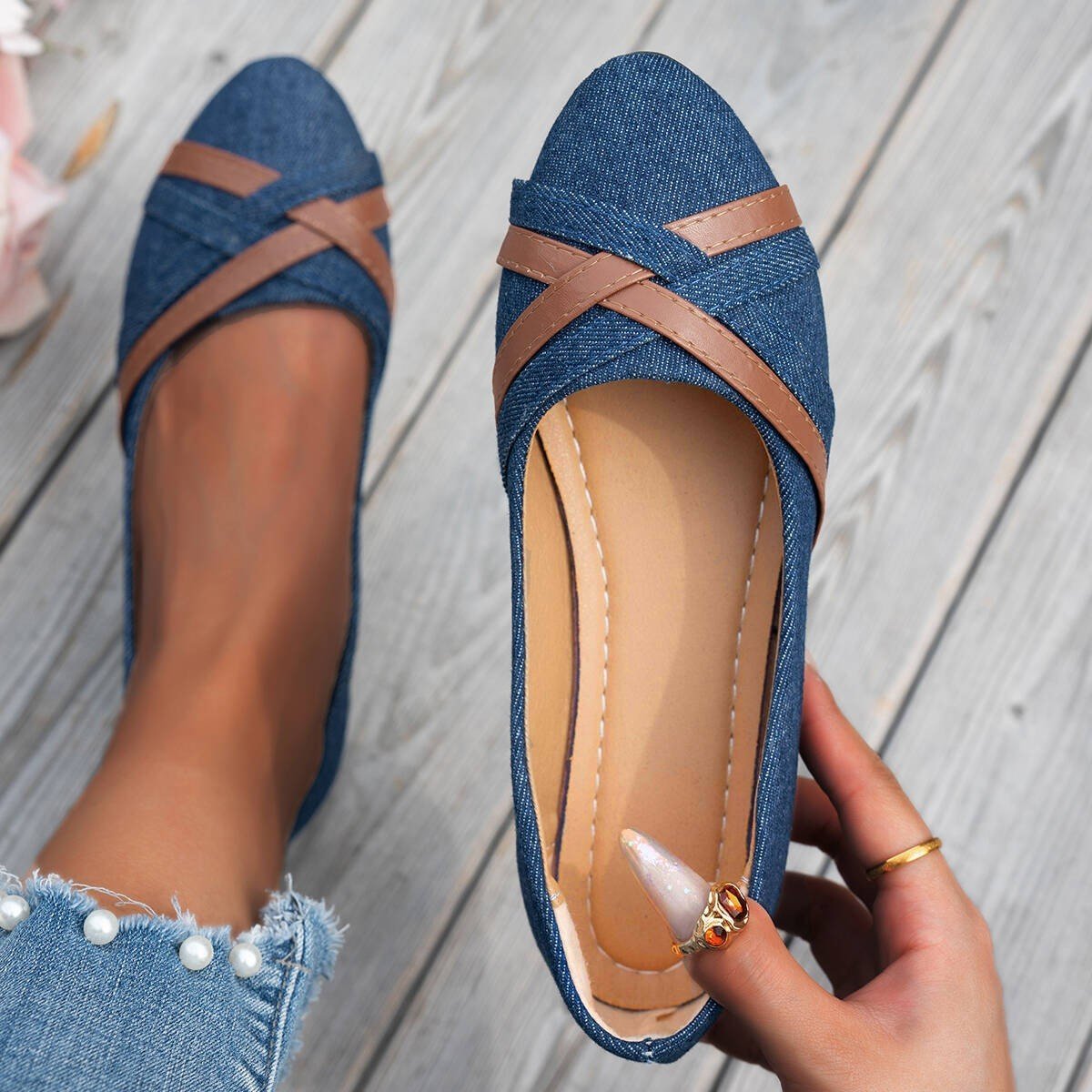 Ins Cross-Strapped Denim Loafers - True Garment