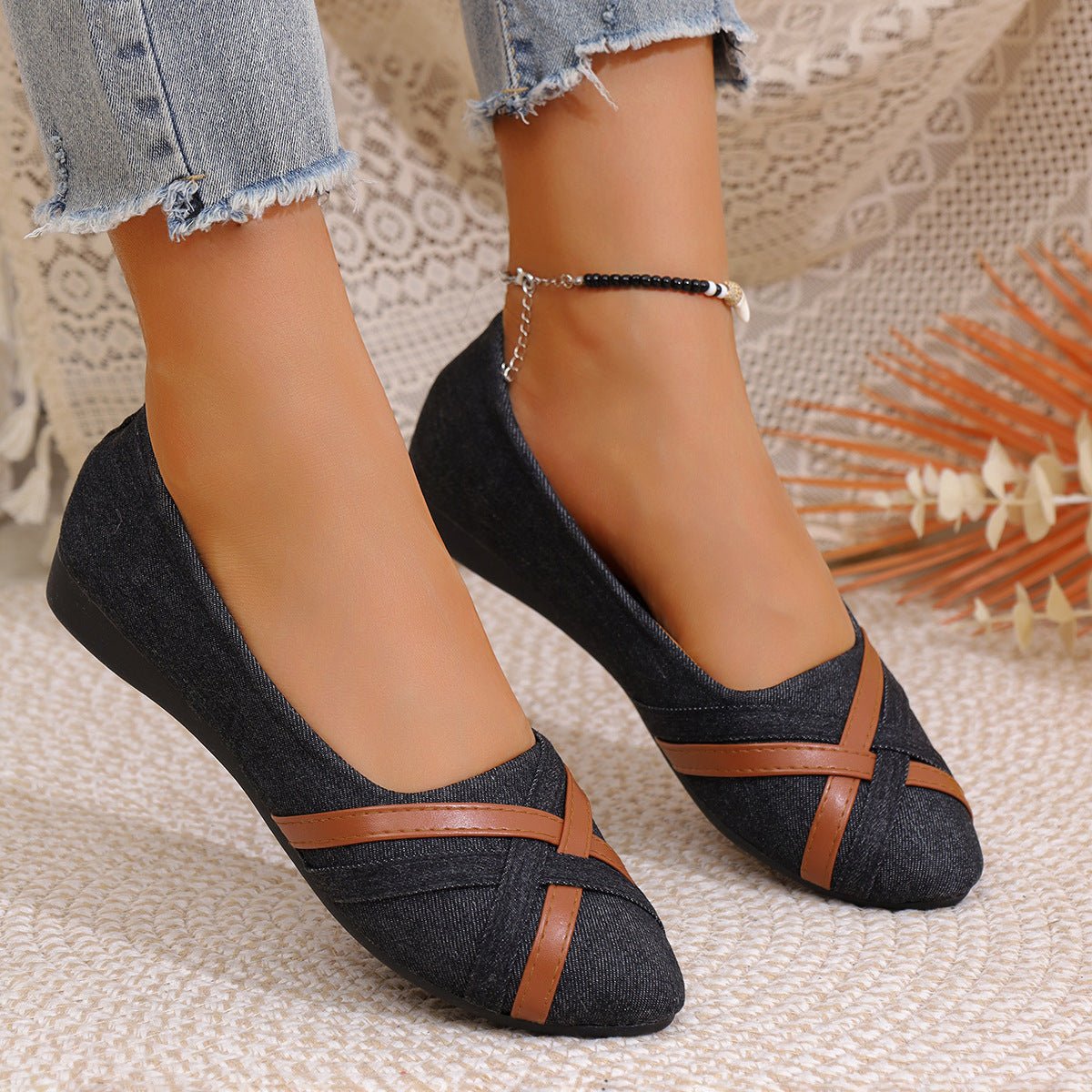 Ins Cross-Strapped Denim Loafers - True Garment