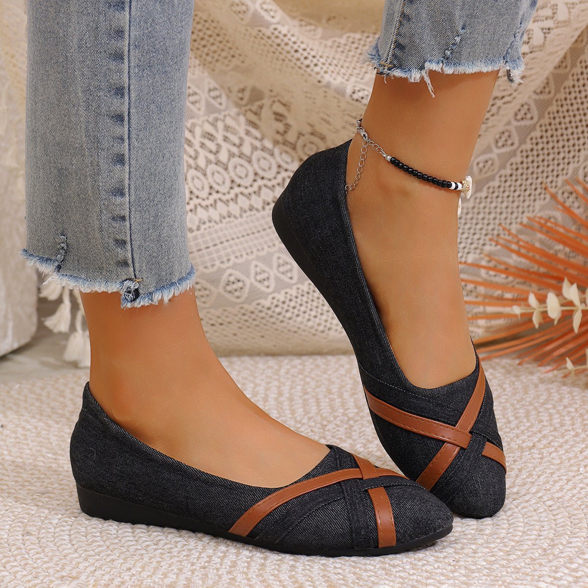 Ins Cross-Strapped Denim Loafers - True Garment