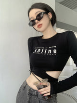 Letter Print Slim Long-Sleeve T-Shirt - True Garment