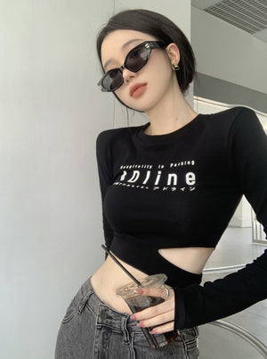 Letter Print Slim Long-Sleeve T-Shirt - True Garment