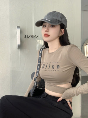 Letter Print Slim Long-Sleeve T-Shirt - True Garment