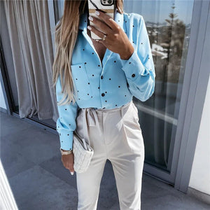 Polka Dot Button-Up Shirt: A Versatile, Stylish Wardrobe Staple for Every Occasion in Blue and White - True Garment
