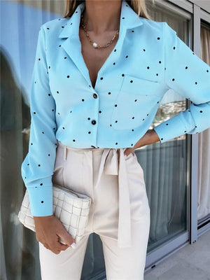 Polka Dot Button-Up Shirt: A Versatile, Stylish Wardrobe Staple for Every Occasion in Blue and White - True Garment