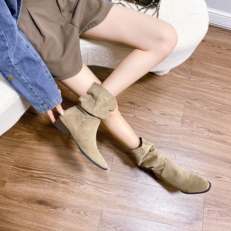 Retro Pointed Toe Mid Boots - True Garment