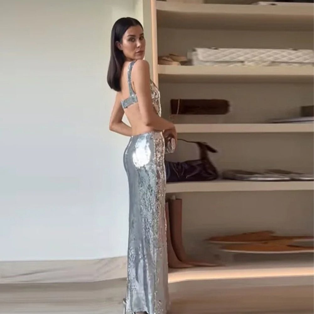 Silver Sequin Halter Dress - True Garment