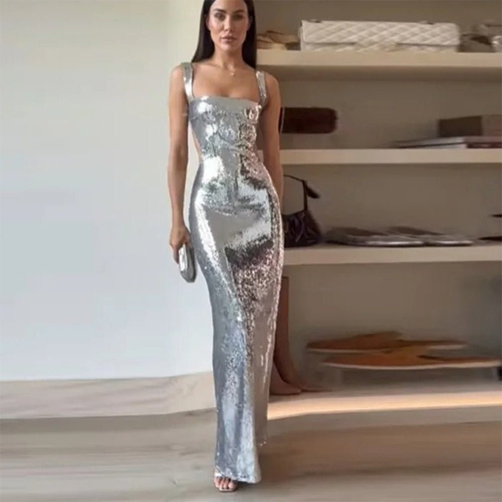 Silver Sequin Halter Dress - True Garment