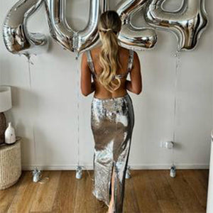 Silver Sequin Halter Dress - True Garment