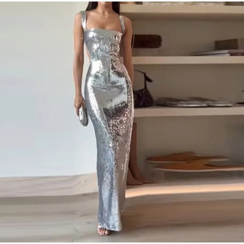 Silver Sequin Halter Dress - True Garment