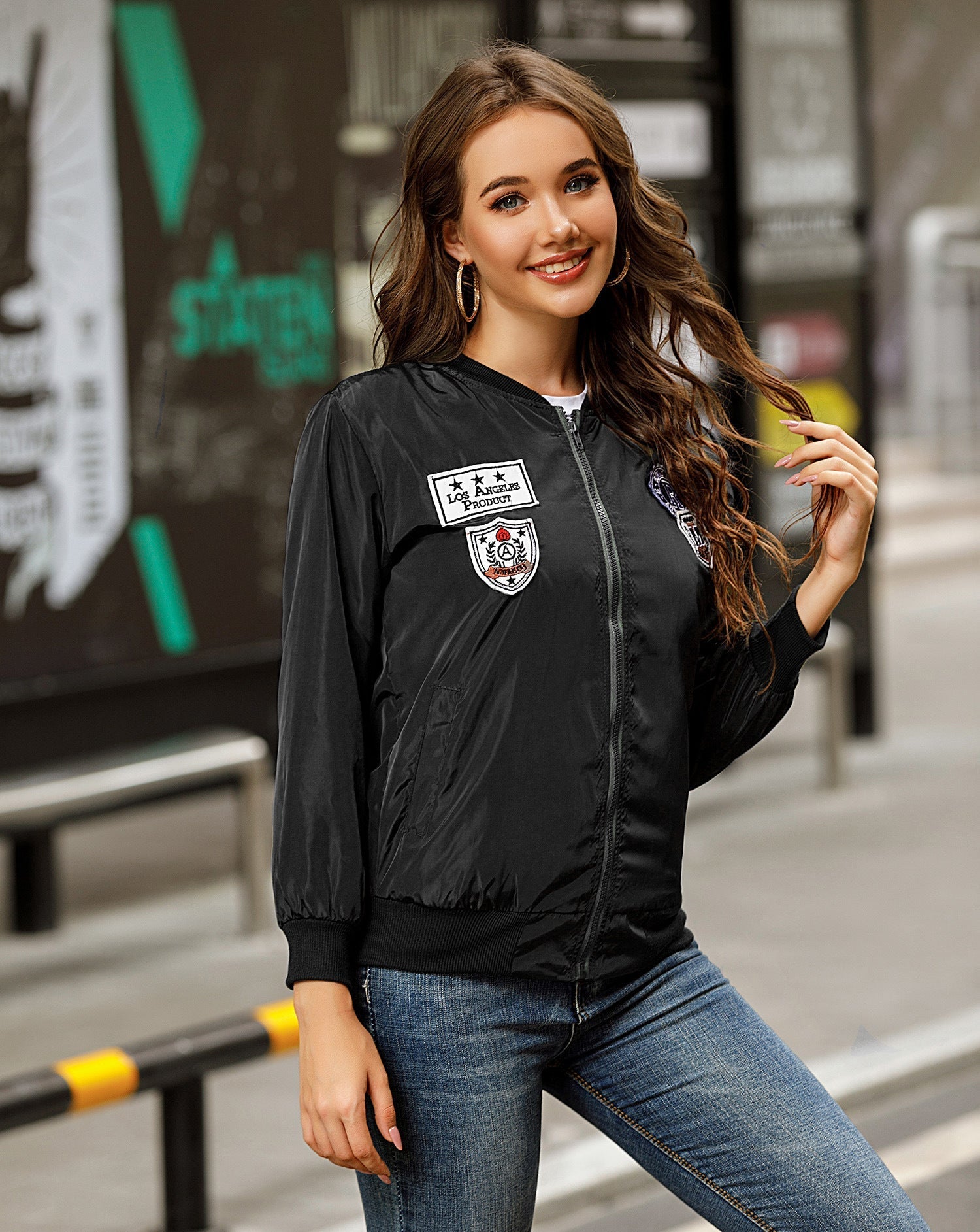 Trendy Decal Baseball Jacket - True Garment