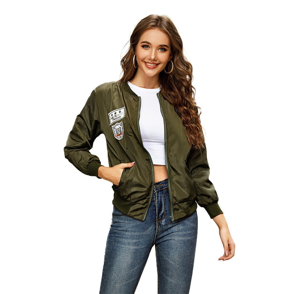 Trendy Decal Baseball Jacket - True Garment