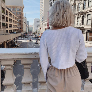 V-Neck Drawstring Knit Sweater - True Garment