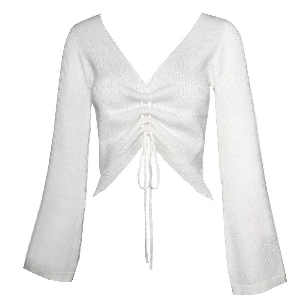 V-Neck Drawstring Knit Sweater - True Garment